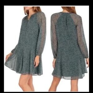 Joie Women Plus 2XL Green Sheer Printed Dressy Tunic Balloon Long Sleeves XXL